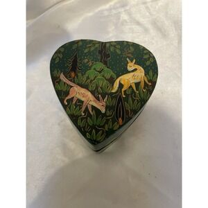 Vintage Lacquer Art Wood Trinket Jewelry Box Kashmir India 3.25" Heart Signed